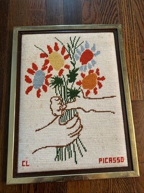 Handcrafted Floral Needlepoint Wall Art - Multicolor